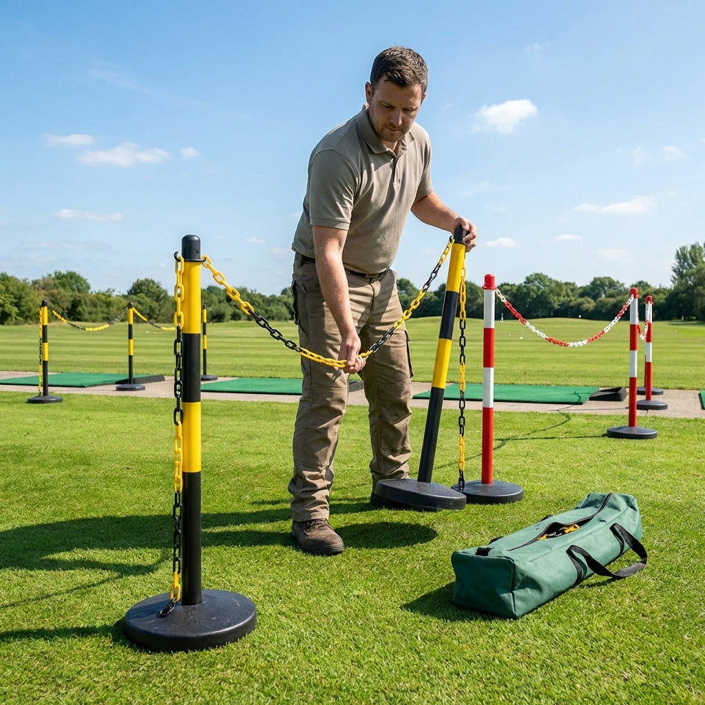Freestanding Plastic Post & Chain Barrier Set for crowd control