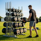 Reinforced steel barbell rack for gym and home use