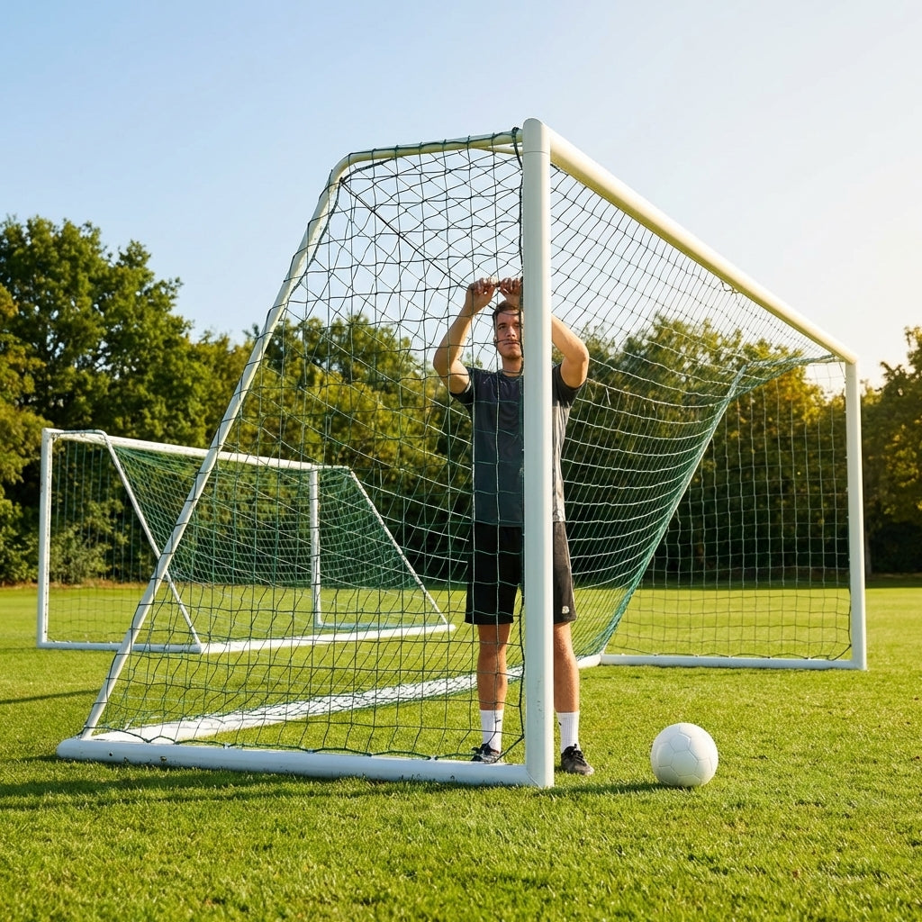 Football goal nets 24 x 8 ft, durable HDPE for clubs and schools