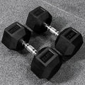 Hex dumbbells with rubber ends and chrome handles