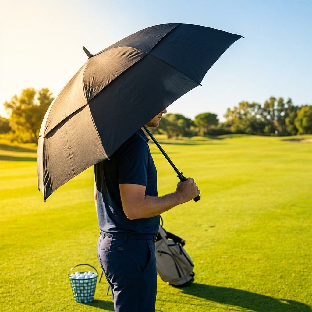 Black Golf Umbrella with Windproof Double Canopy