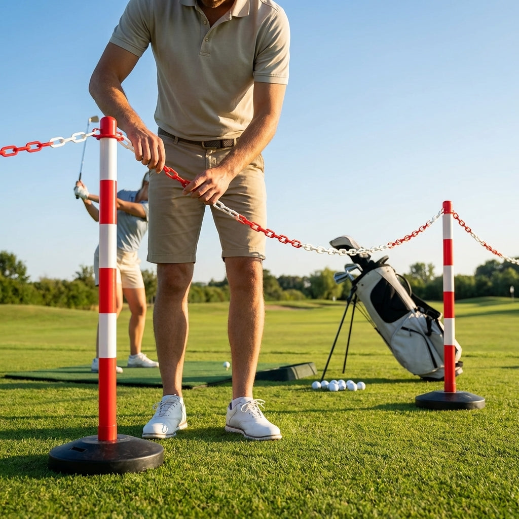 Freestanding Plastic Post & Chain Barrier Set for crowd control