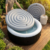 Inflatable hot tub cover made from durable PVC in grey and white