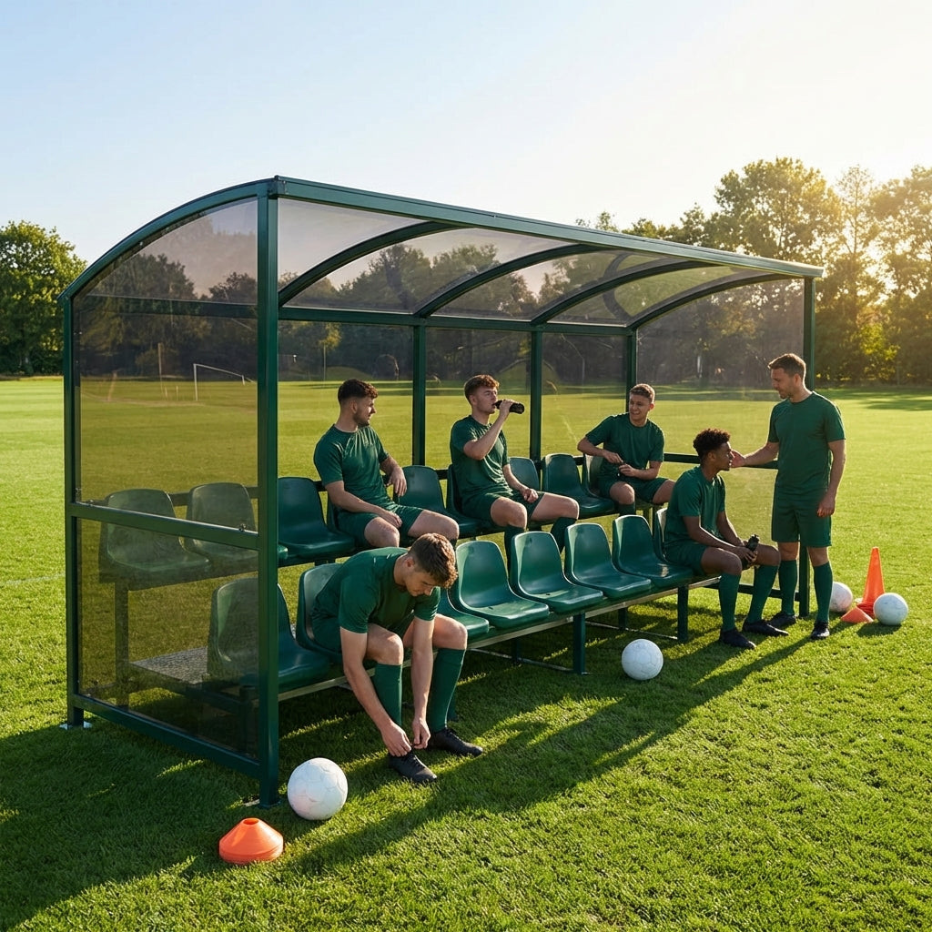 Aluminium team shelter with 16/22 seats for sports venues