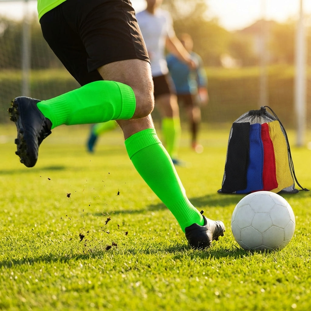 Football socks in various sizes and colours for players