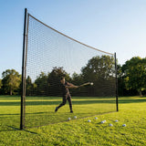 Ball stop netting system with steel posts and HDPP netting