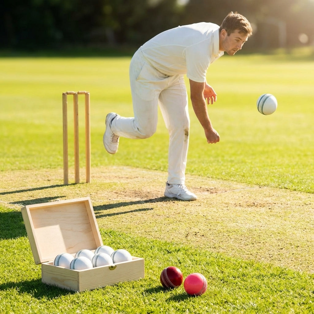 Cricket Balls made from cow-hide leather and Portuguese cork for professional matches