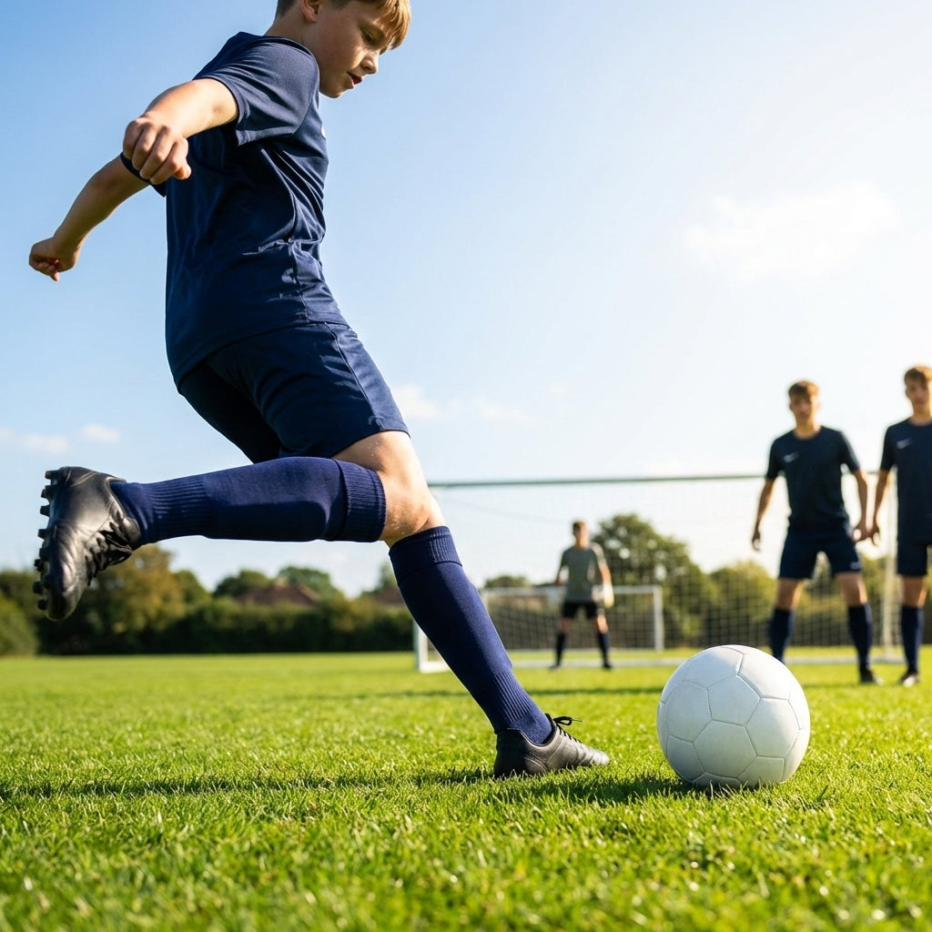 Pre-cut football socks in various sizes and colours for enhanced comfort