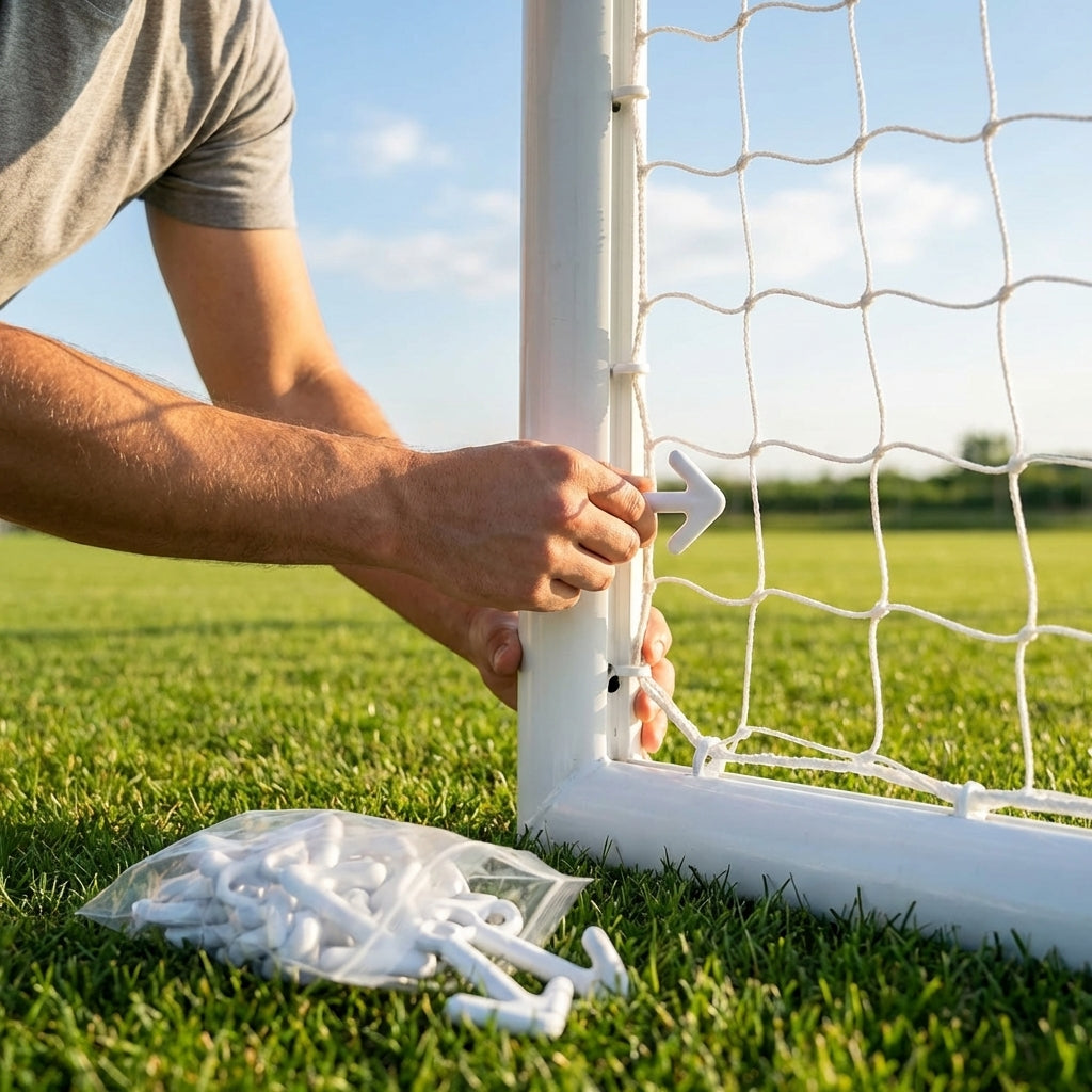 Arrow net hooks for football goals, available in 20 and 40 pack