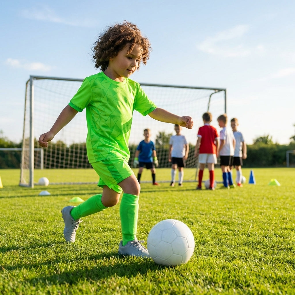 Kids' football kit in multicolour with shirt, shorts, and socks