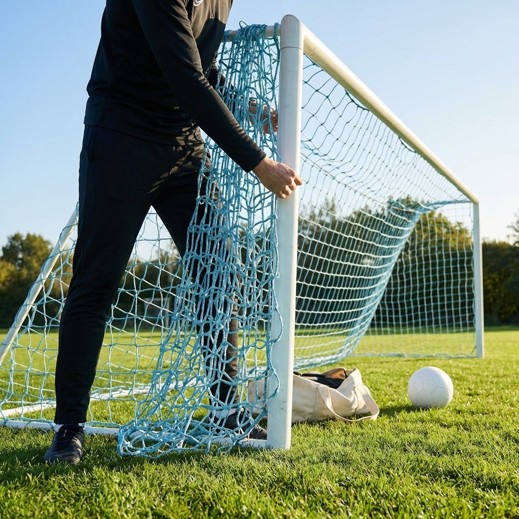 Football goal nets 24 x 8 ft, durable HDPE for clubs and schools