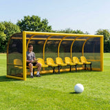 Fixed team shelter with aluminium frame and polycarbonate panels for sports