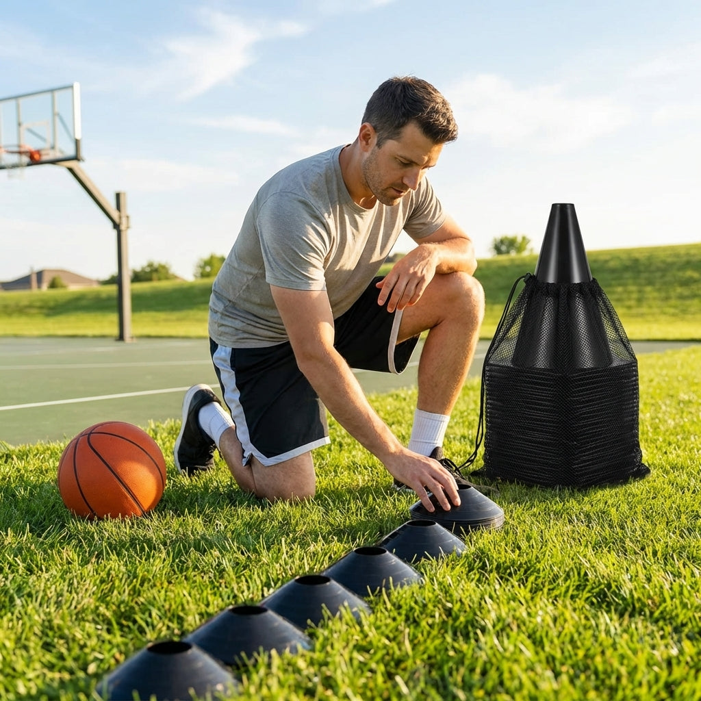 Multi-coloured basketball training marker cones