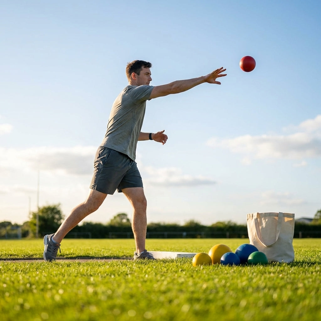 Indoor shot put ball with rubber casing for school use