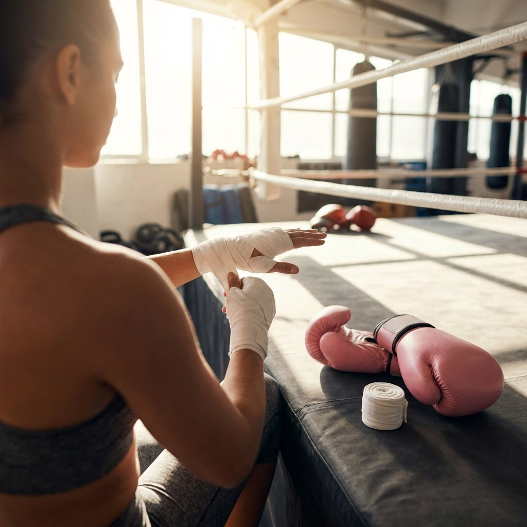 Boxing gloves and hand wraps bundle, PU leather for combat sports