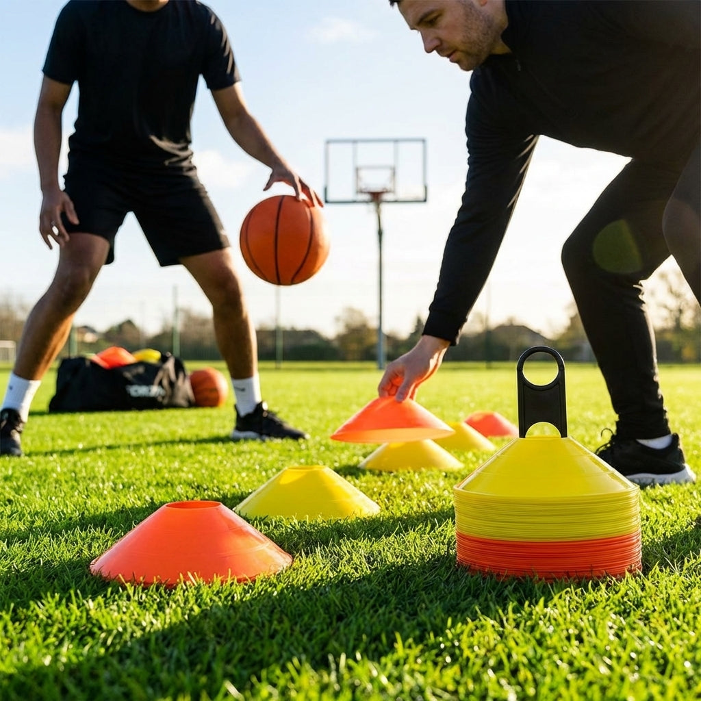 Multi-coloured basketball training marker cones