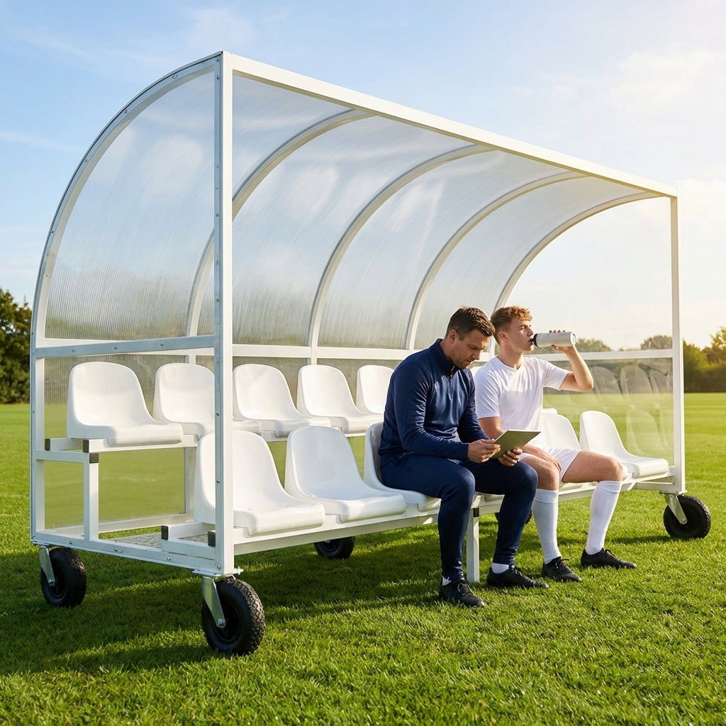 Aluminium sports team shelter with two tiers for sports facilities