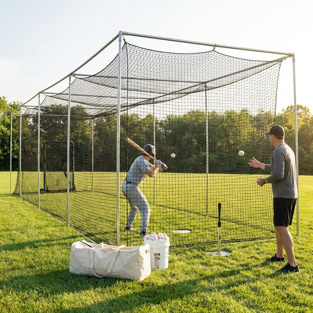 60ft baseball batting cage net made from UV stabilised twine for outdoor use