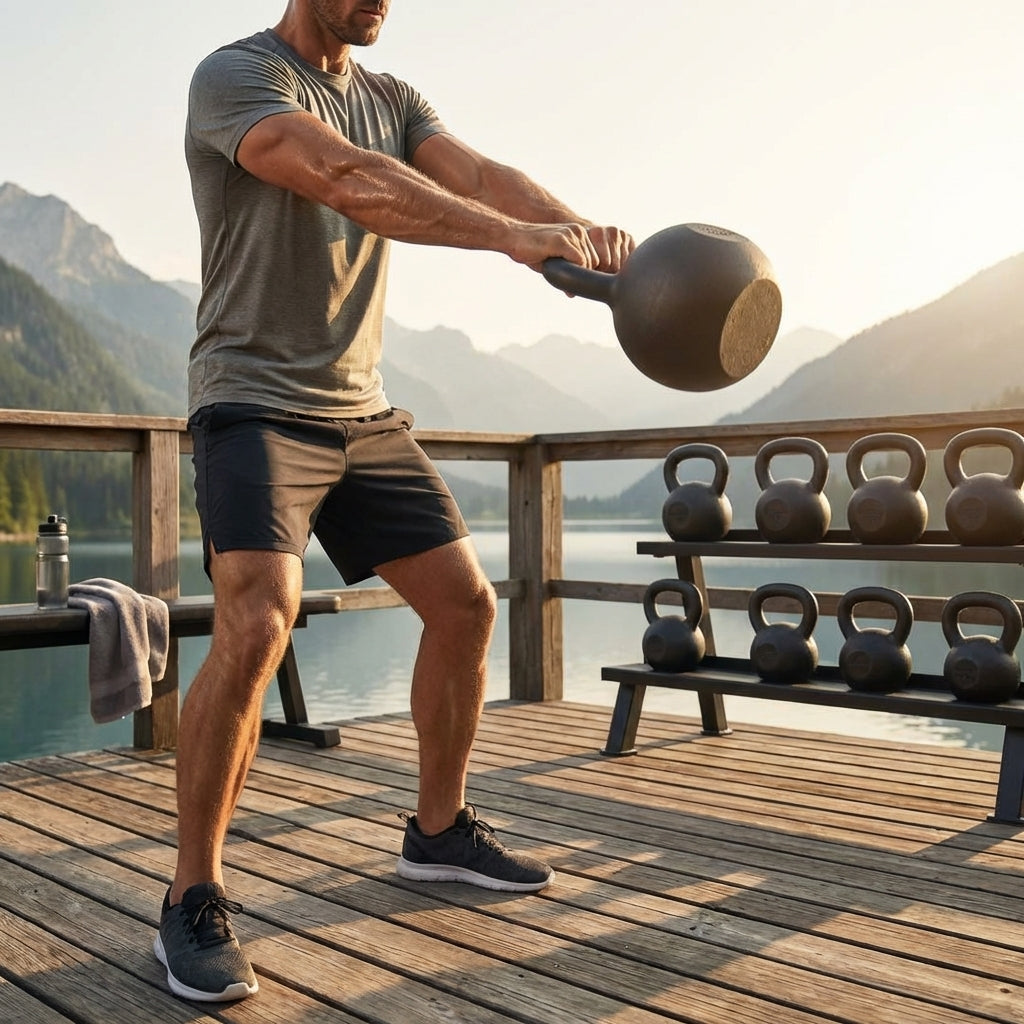 Cast iron kettlebell in various sizes and colours for gym workouts