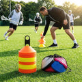Lacrosse training marker cones in various vibrant colours
