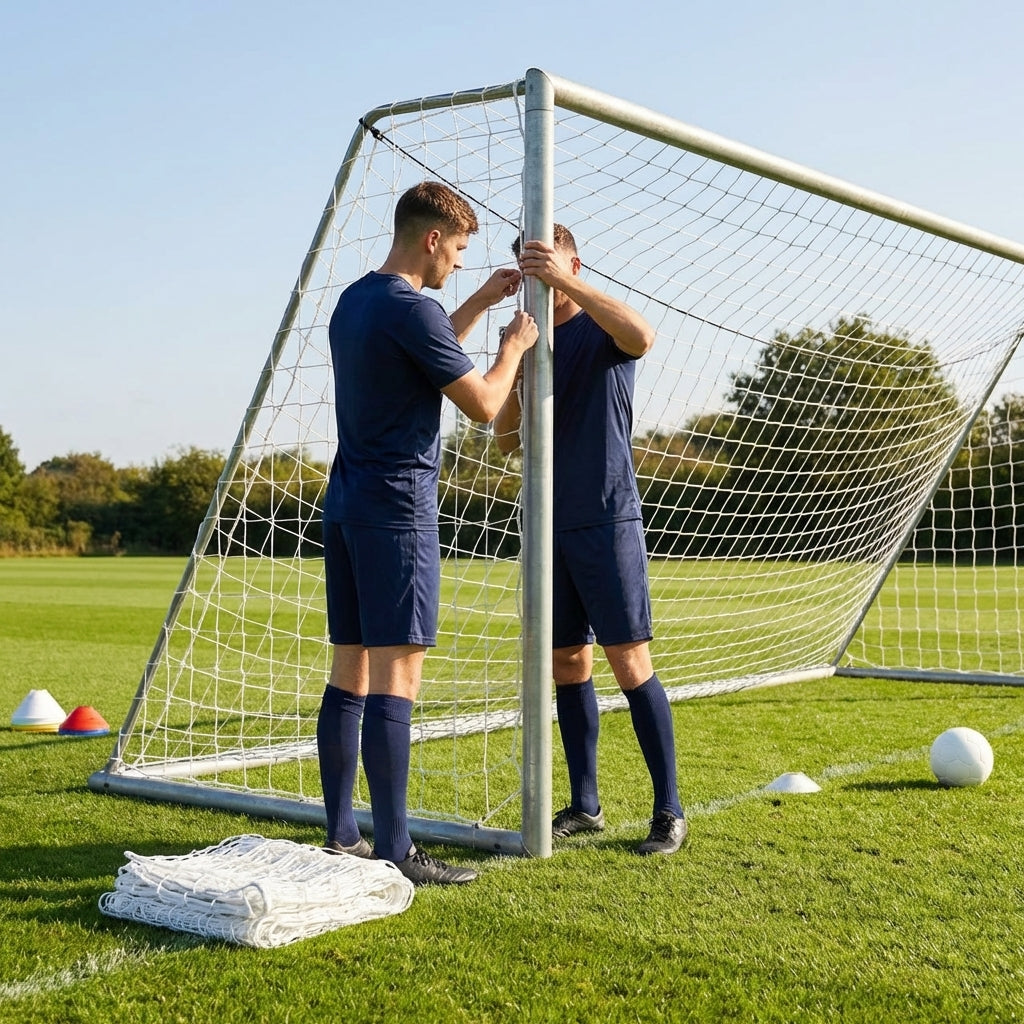 Football goal nets 24 x 8 ft, durable HDPE for clubs and schools