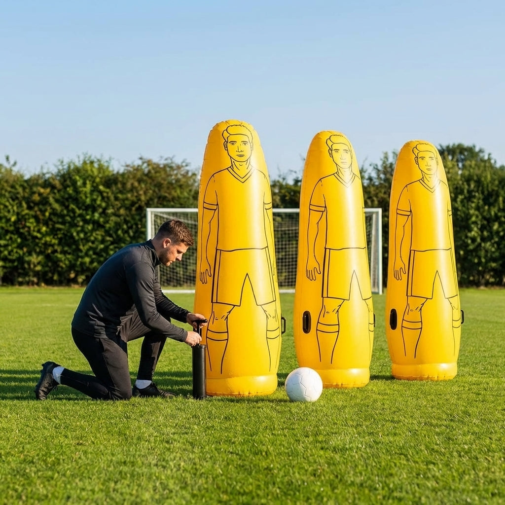 Inflatable football mannequins available in multiple sizes for training use