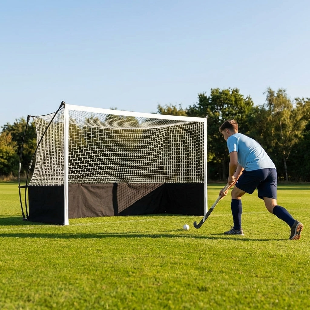 Pop up hockey goals with durable steel frame for indoor and outdoor use