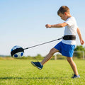 Football kick trainer with adjustable neoprene belt and training ball