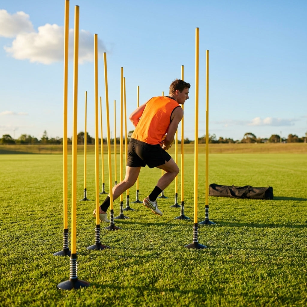Aussie Rules Slalom Poles in fluorescent yellow for training