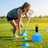 Lacrosse training marker cones in various vibrant colours