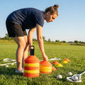 Lacrosse training marker cones in various vibrant colours