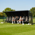 Heavy duty aluminium team shelter with moulded seats