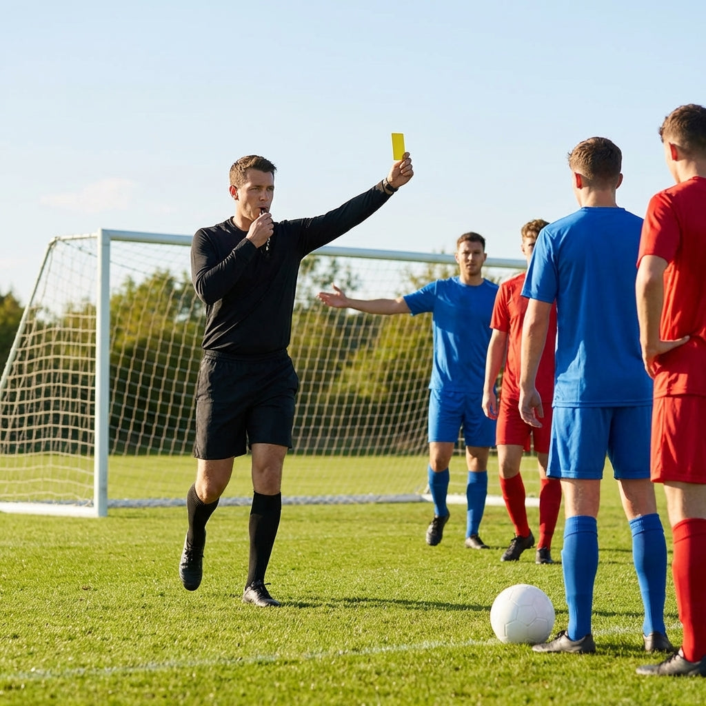 Football referee kit with fluro yellow or black shirt, shorts, and socks