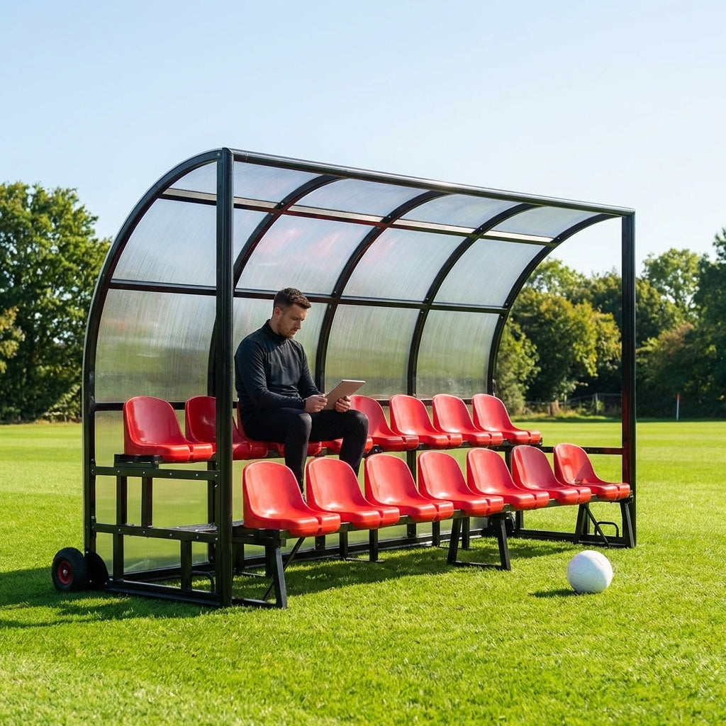 Aluminium sports team shelter with two tiers for sports facilities