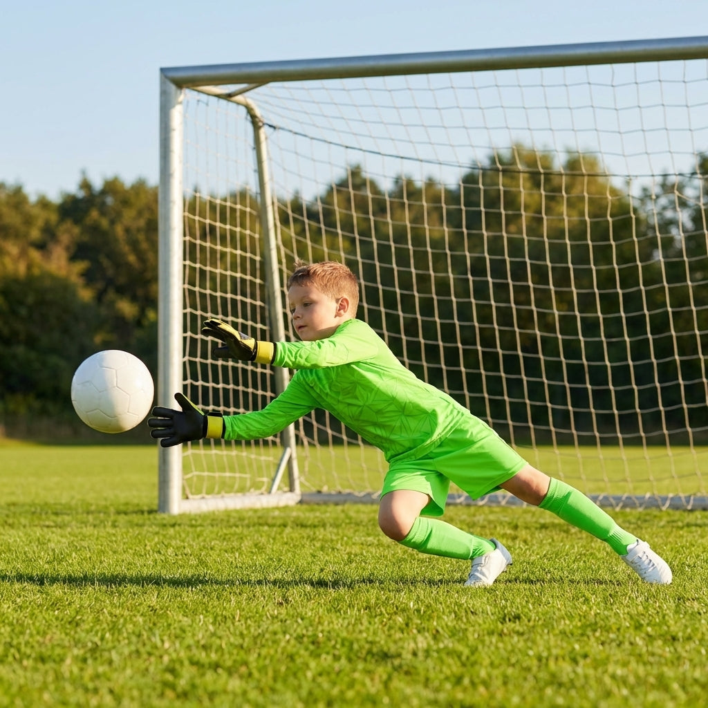Kids' Goalkeeper Kit including shirt, shorts, and socks