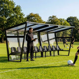 Heavy duty aluminium team shelter with moulded seats
