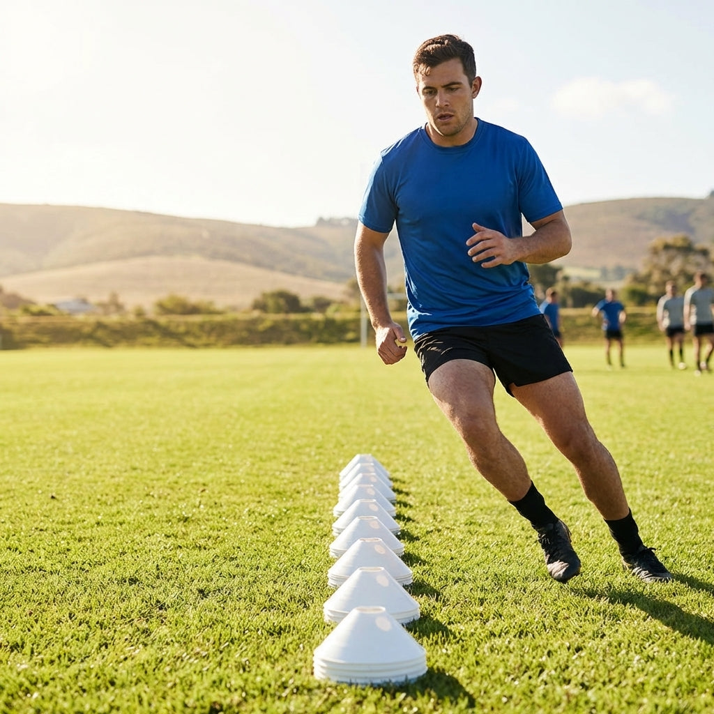 Rugby training marker cones in vibrant colours