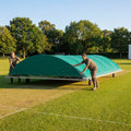 Mobile cricket pitch cover with galvanised steel frame and PVC cover