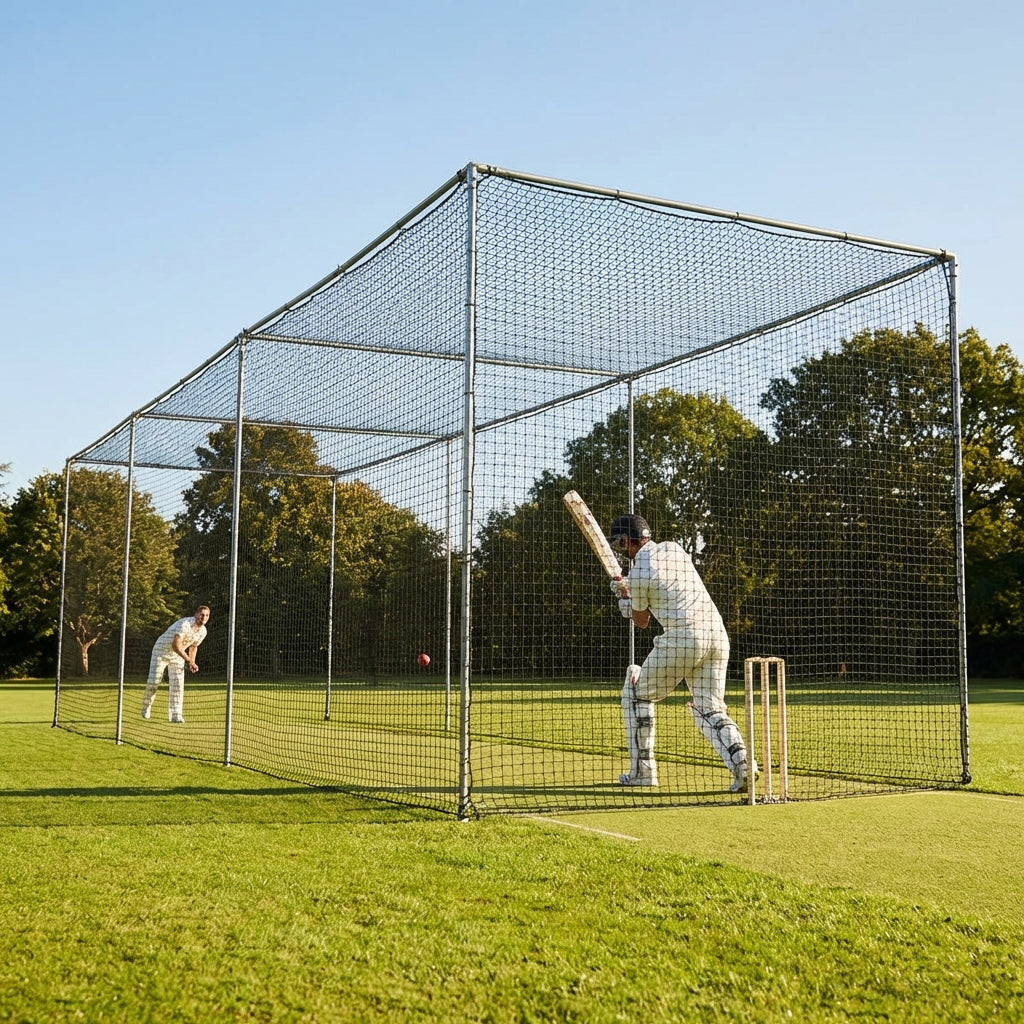 Cricket nets made from HDPE, available in various sizes for indoor and outdoor use