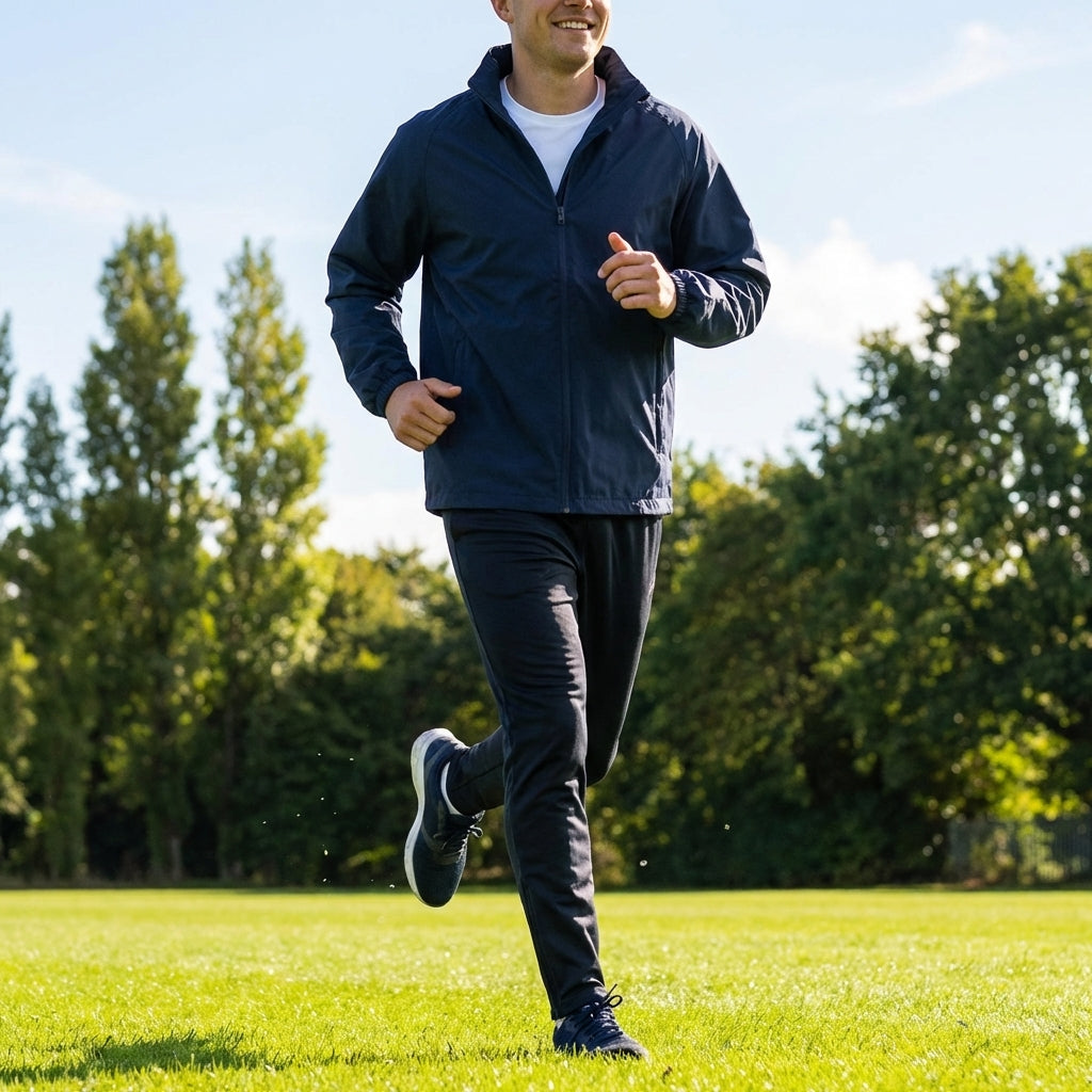 Waterproof raincoat in Black and Navy Blue, available in sizes XS to XXL
