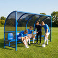 Fixed team shelter with aluminium frame and polycarbonate panels for sports