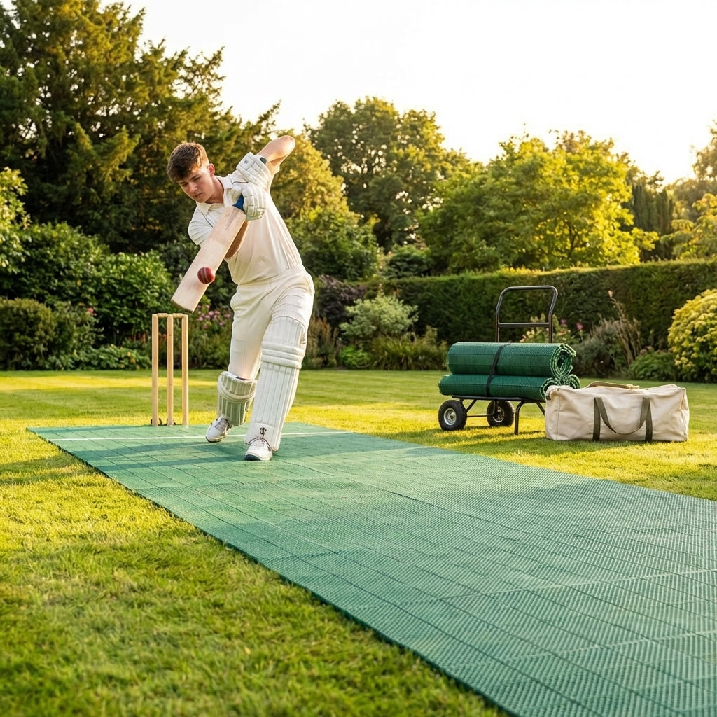 Portable Cricket Pitch Mat in Green for Indoor/Outdoor Use