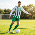 Men's Striped Football Kit with long-sleeve top, shorts, and socks