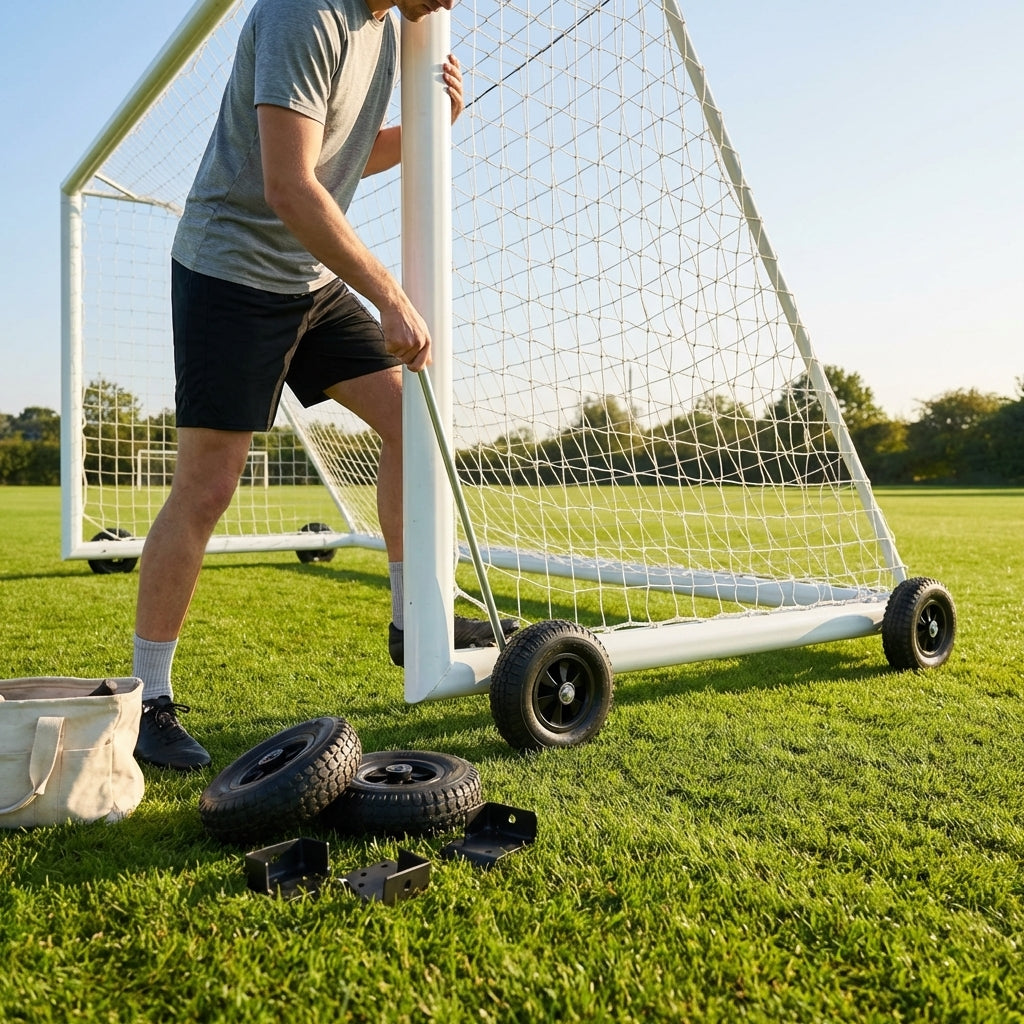 All-terrain football goal wheels for easy movement