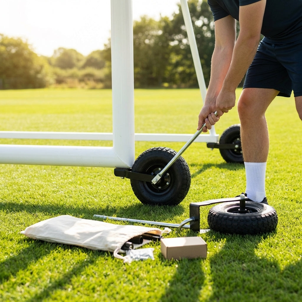 All-terrain football goal wheels for easy movement