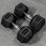 Hex dumbbells with rubber ends and chrome handles