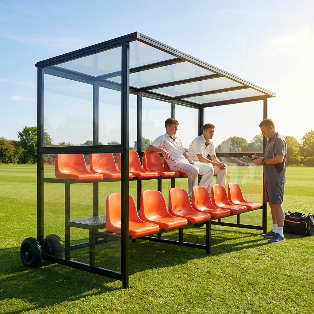 Aluminium sports team shelter with two tiers for sports facilities