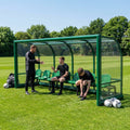 Fixed team shelter with aluminium frame and polycarbonate panels for sports