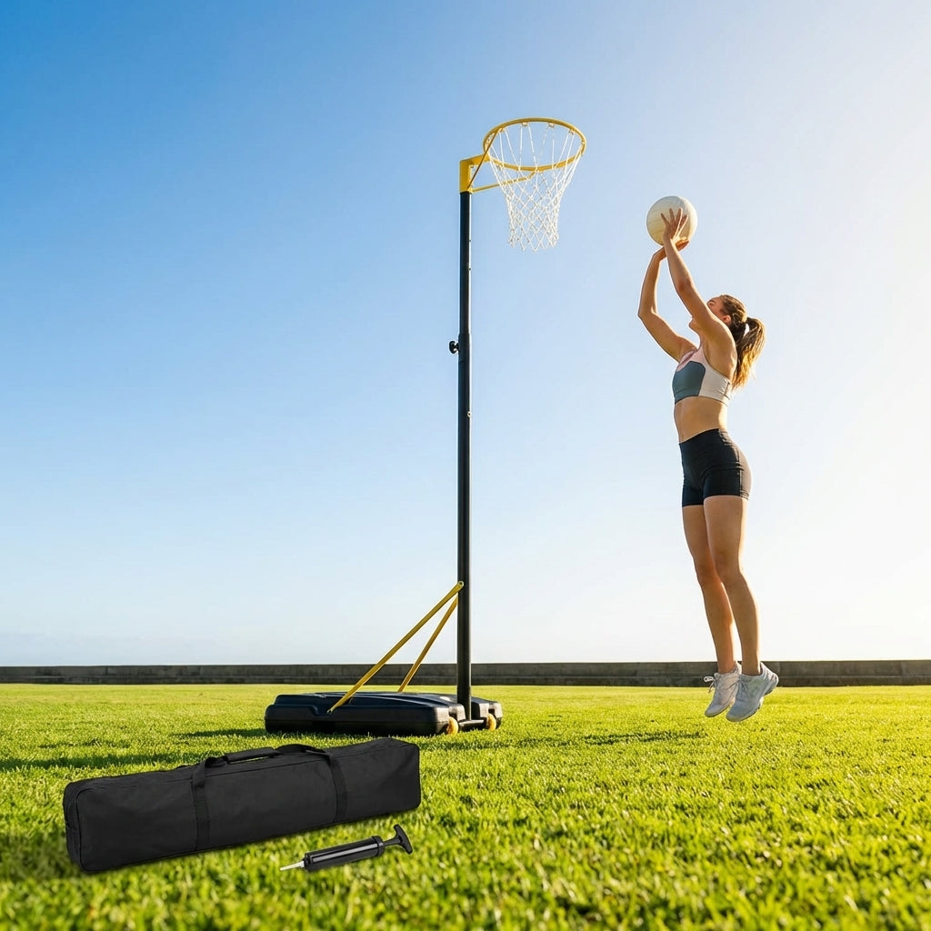 Adjustable netball posts for indoor and outdoor use