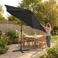 Double-sided garden parasol providing outdoor shade with steel frame